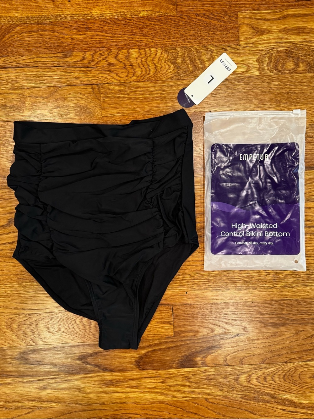 NWT Shapermint Brand High-Waisted Control Bikini Bottoms - Black - Size Large